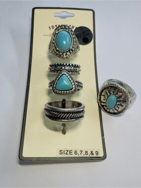 Idyllwind Turquoise Accent Silver-Tone Women's Ring Set